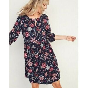 Old Navy Soft Woven Keyhole Swing Dress Navy Floral Size XL